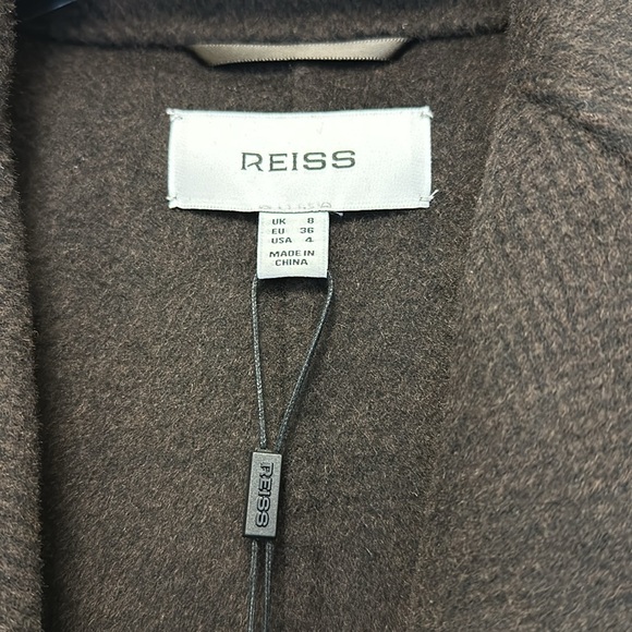 NWT Reiss Lara Wool Blend Herringbone Twill Coat in Chocolate Brown US 4 - Picture 5 of 15